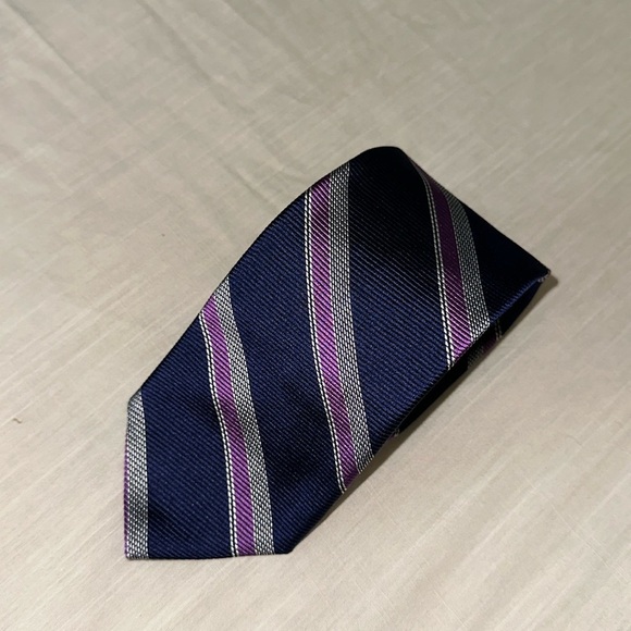 Brooks Brothers Silk Neck Tie Diagonal Stripes Navy Purple Silver - Picture 1 of 4